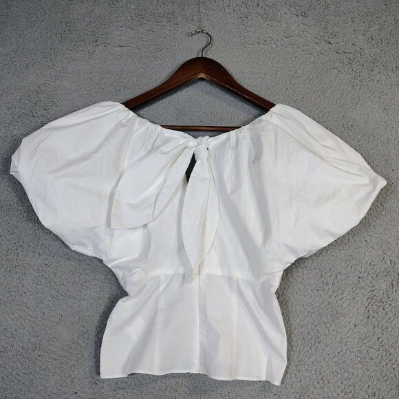J.Crew Cecily Top Women's 00 White Voluminous Sleeve Cropped Blouse Preppy NWT - Picture 2 of 12